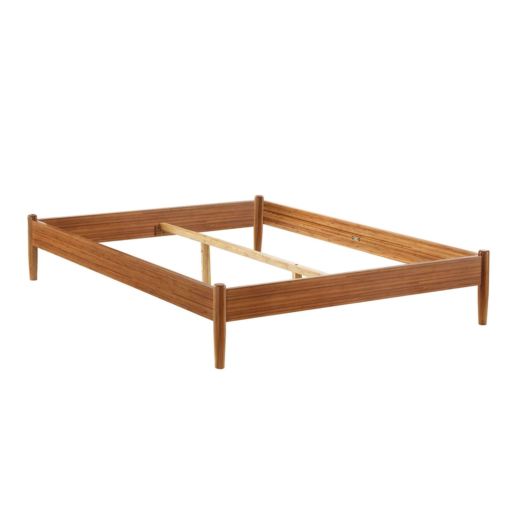 Wooden bed frame on a white background side view