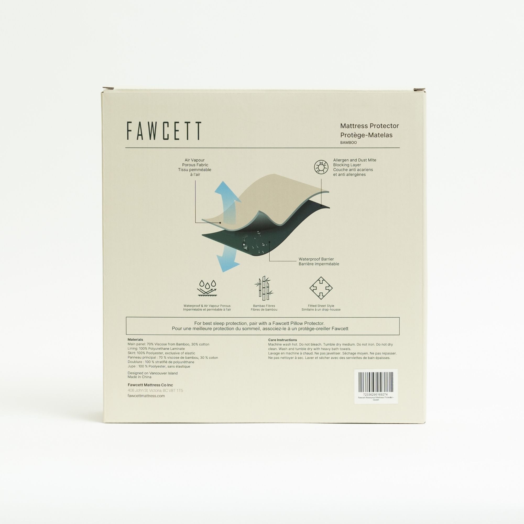 Bamboo waterproof mattress protector packaging back