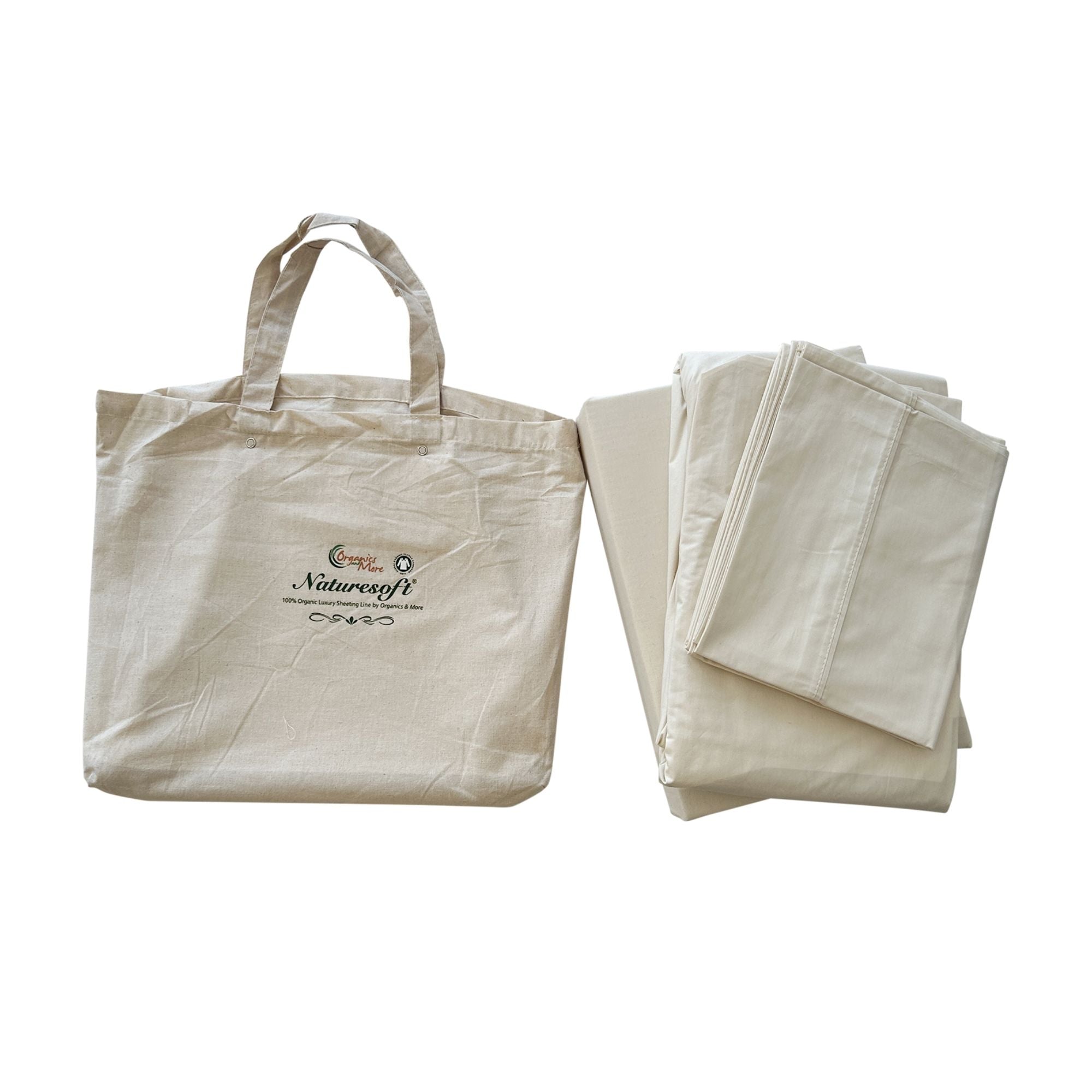Naturesoft Organic Cotton Bed Sheet Set next to packaging