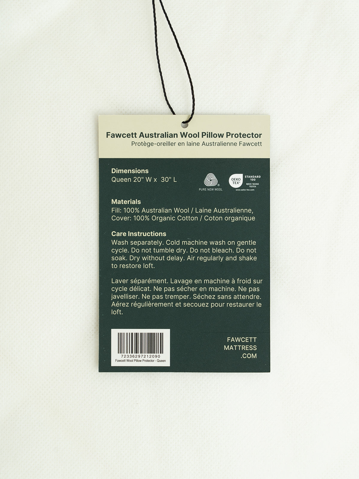 Organic Wool Pillow Protector hang tag