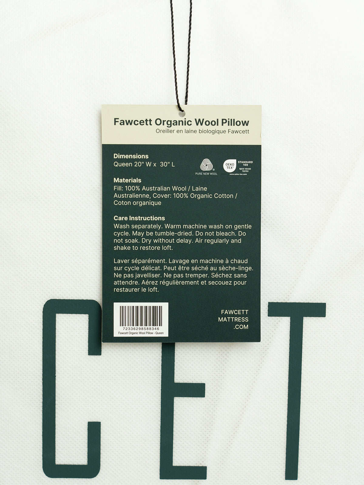 Organic Wool Pillow hang tag