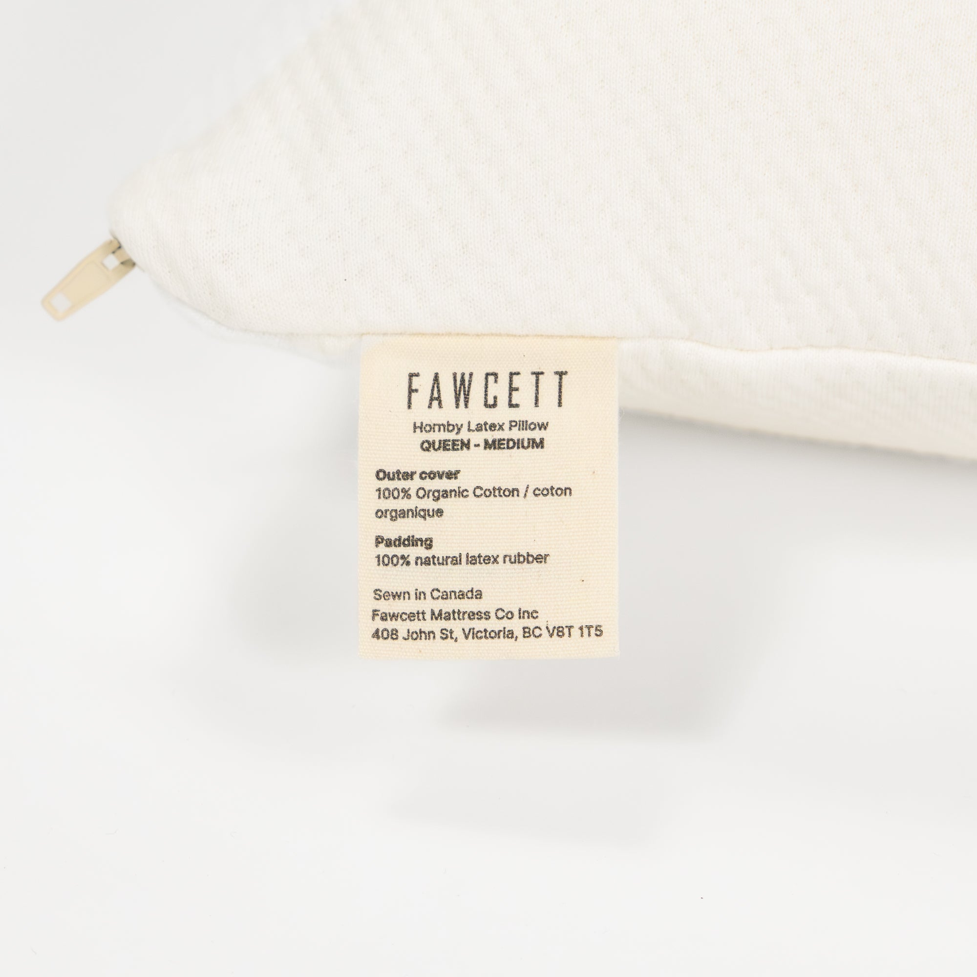 Hornby Natural Talalay Latex Pillow close up of tag