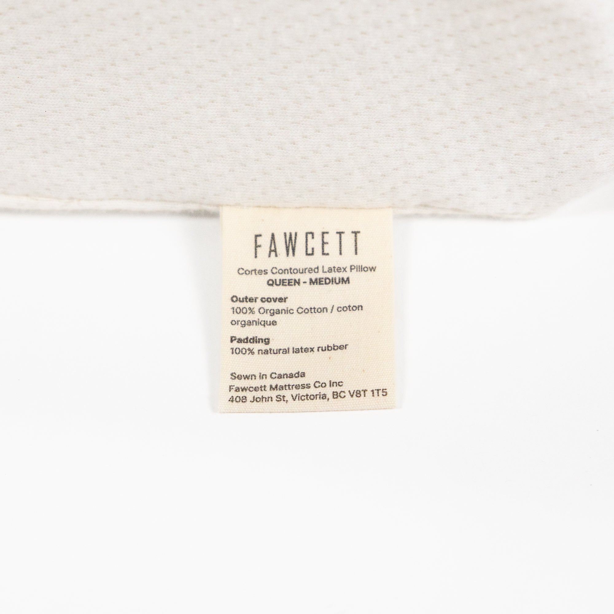 Cortes Contoured Natural Talalay Latex label close up