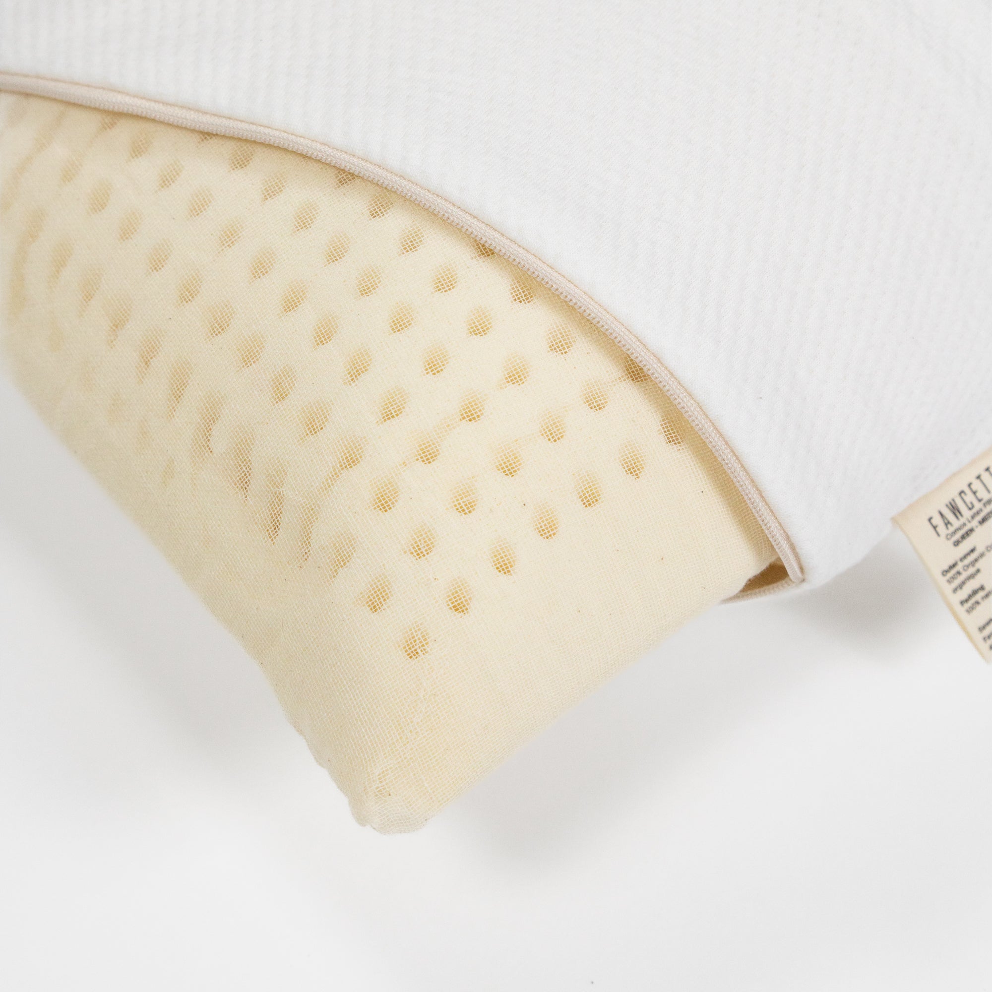 comox Natural latex pillow cover open latex showing close up