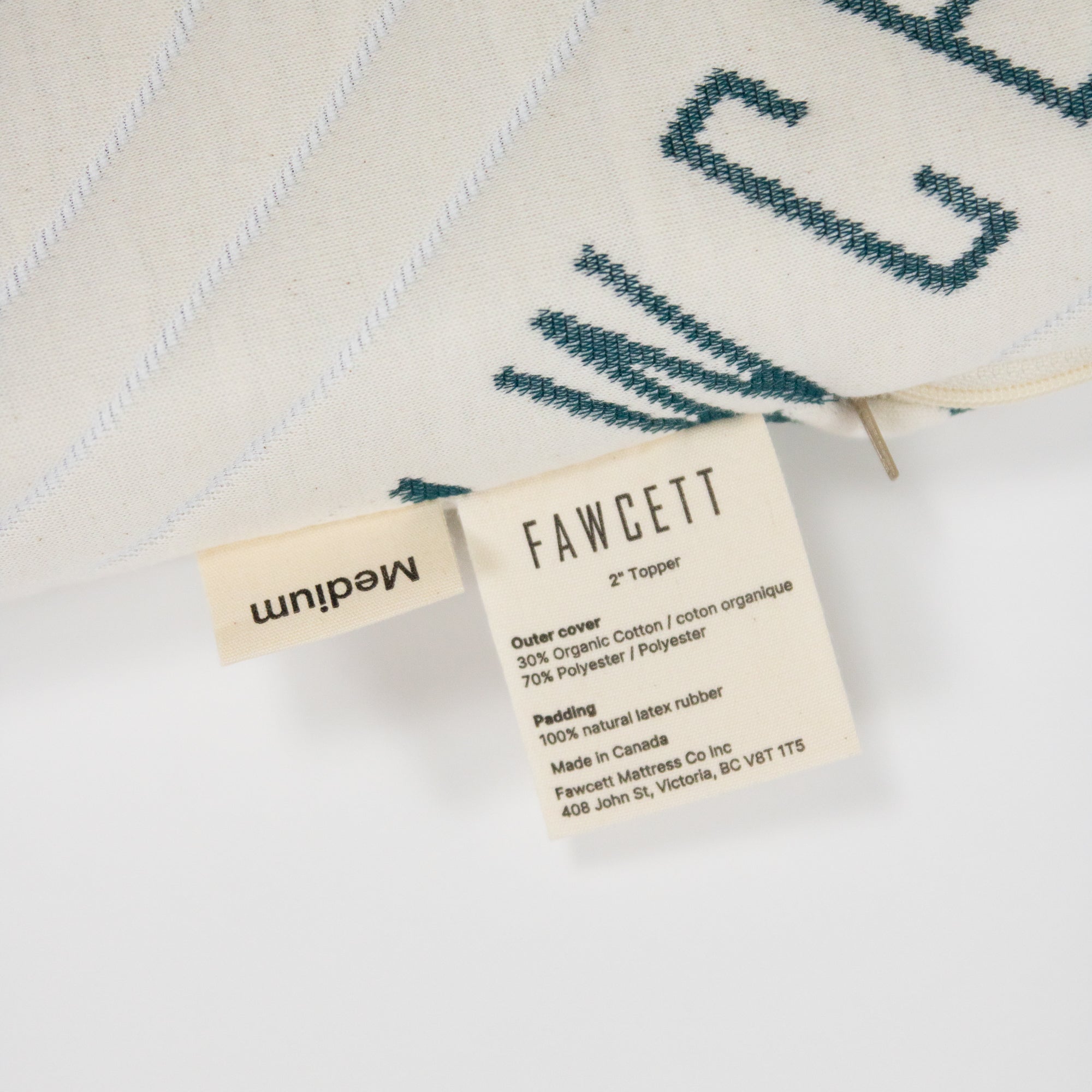 2 inch natural latex topper label close up