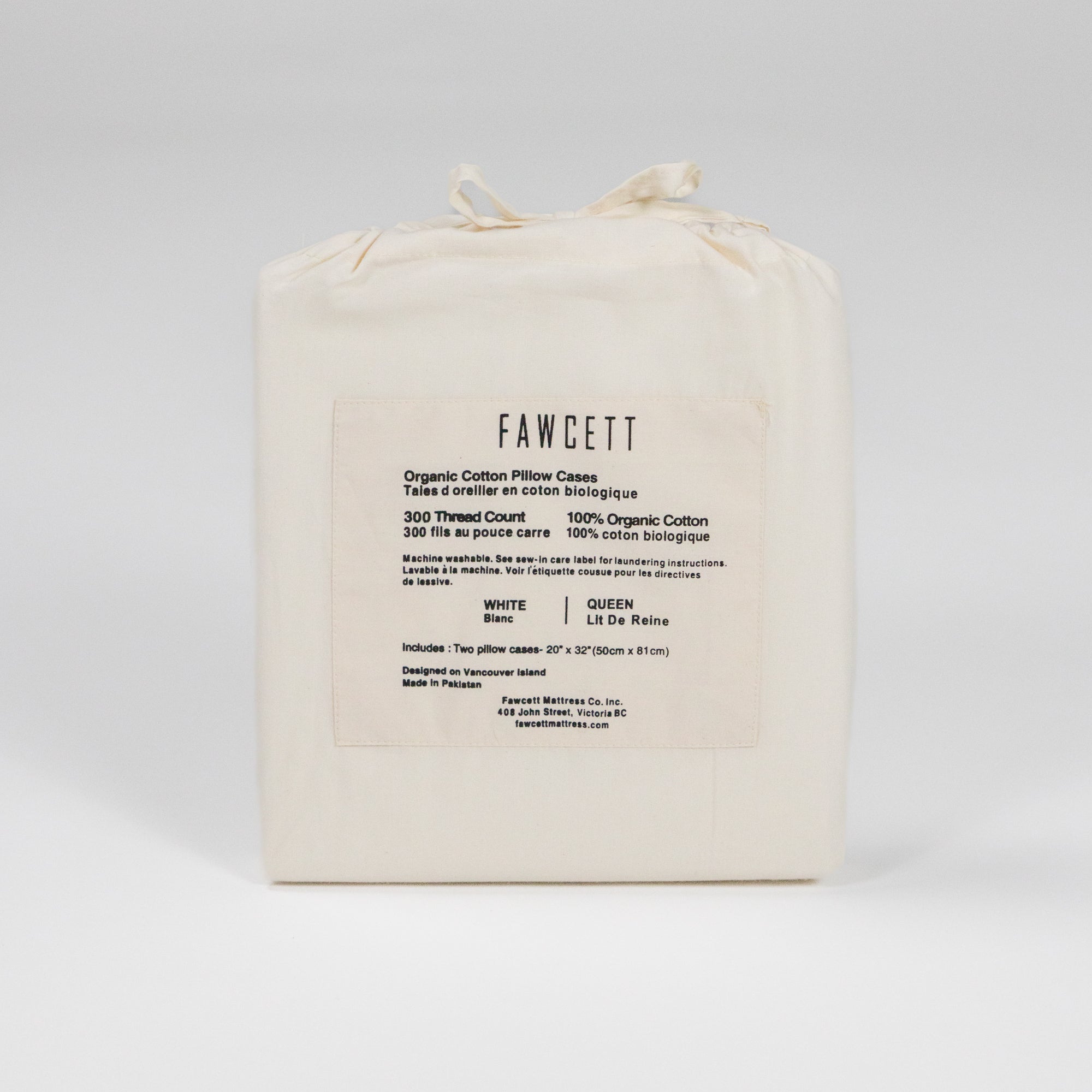 Fawcett Organic Cotton Pillow Cases packaging back white