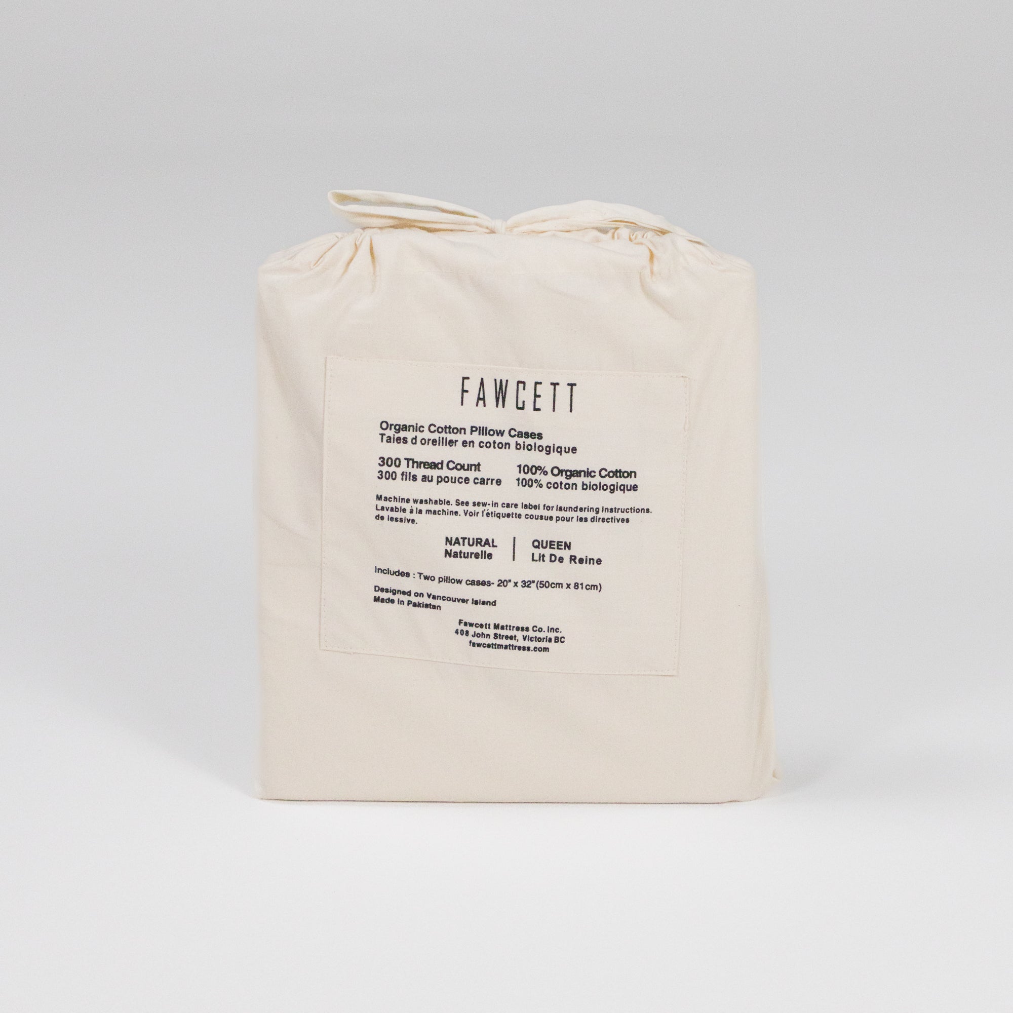 Fawcett Organic Cotton Pillow Cases packaging back natural