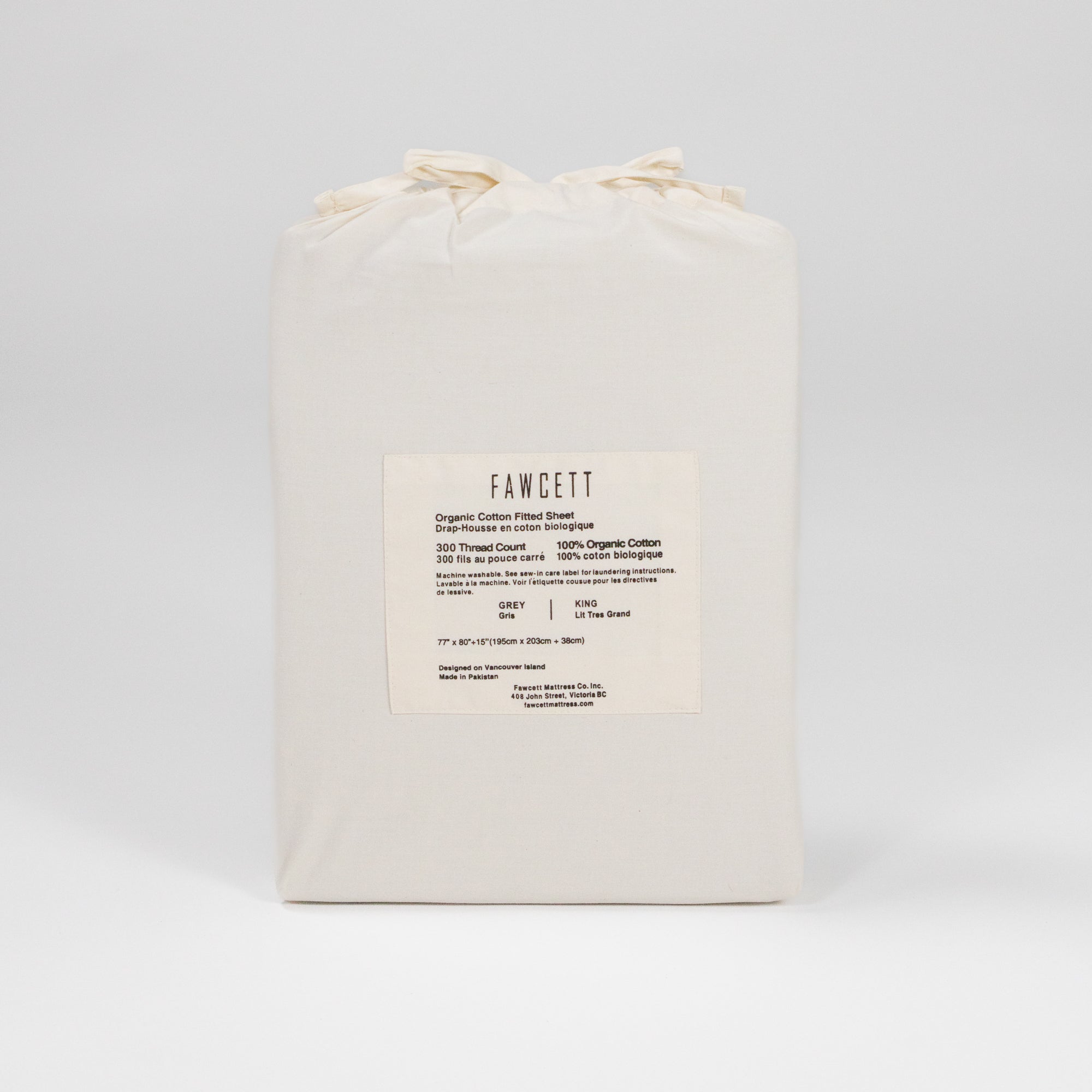 Fawcett Organic Cotton Fitted Bed Sheet back packing grey