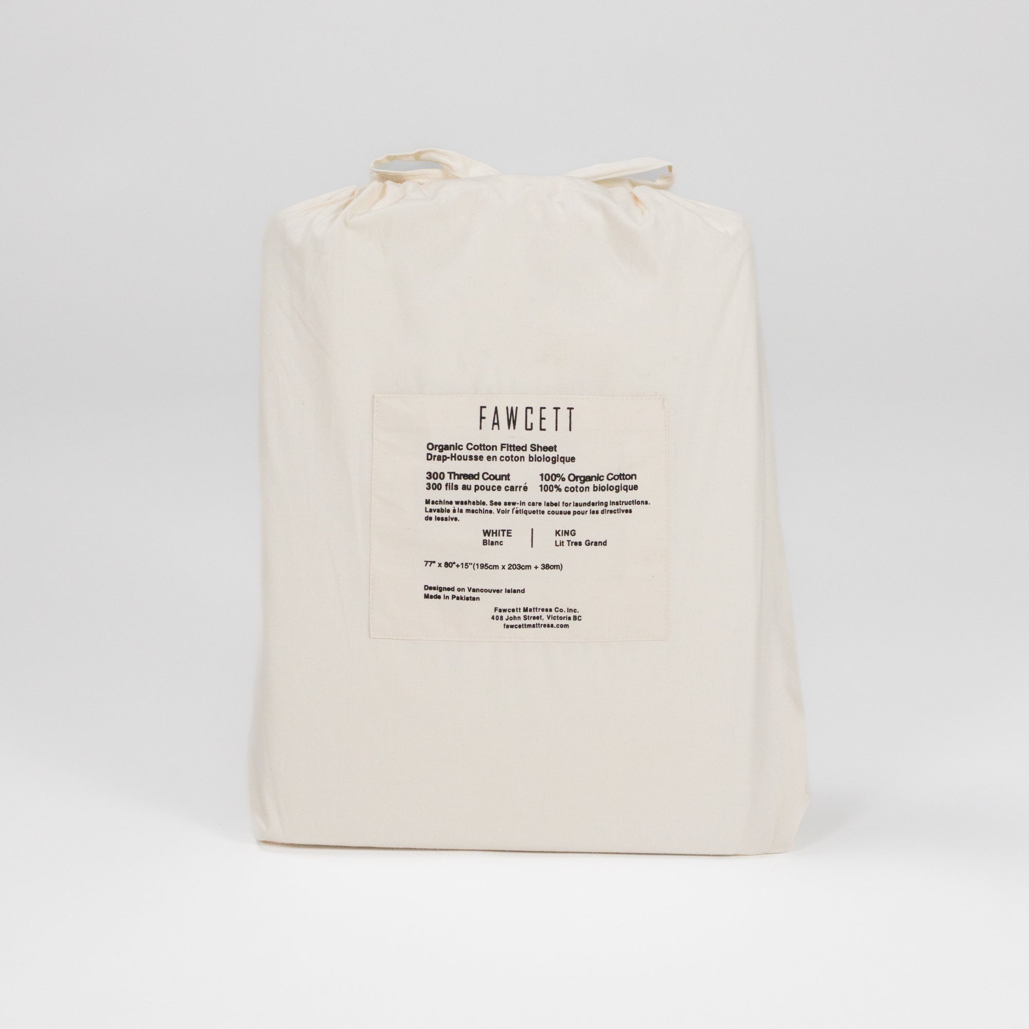 Fawcett Organic Cotton Fitted Bed Sheet back packing white