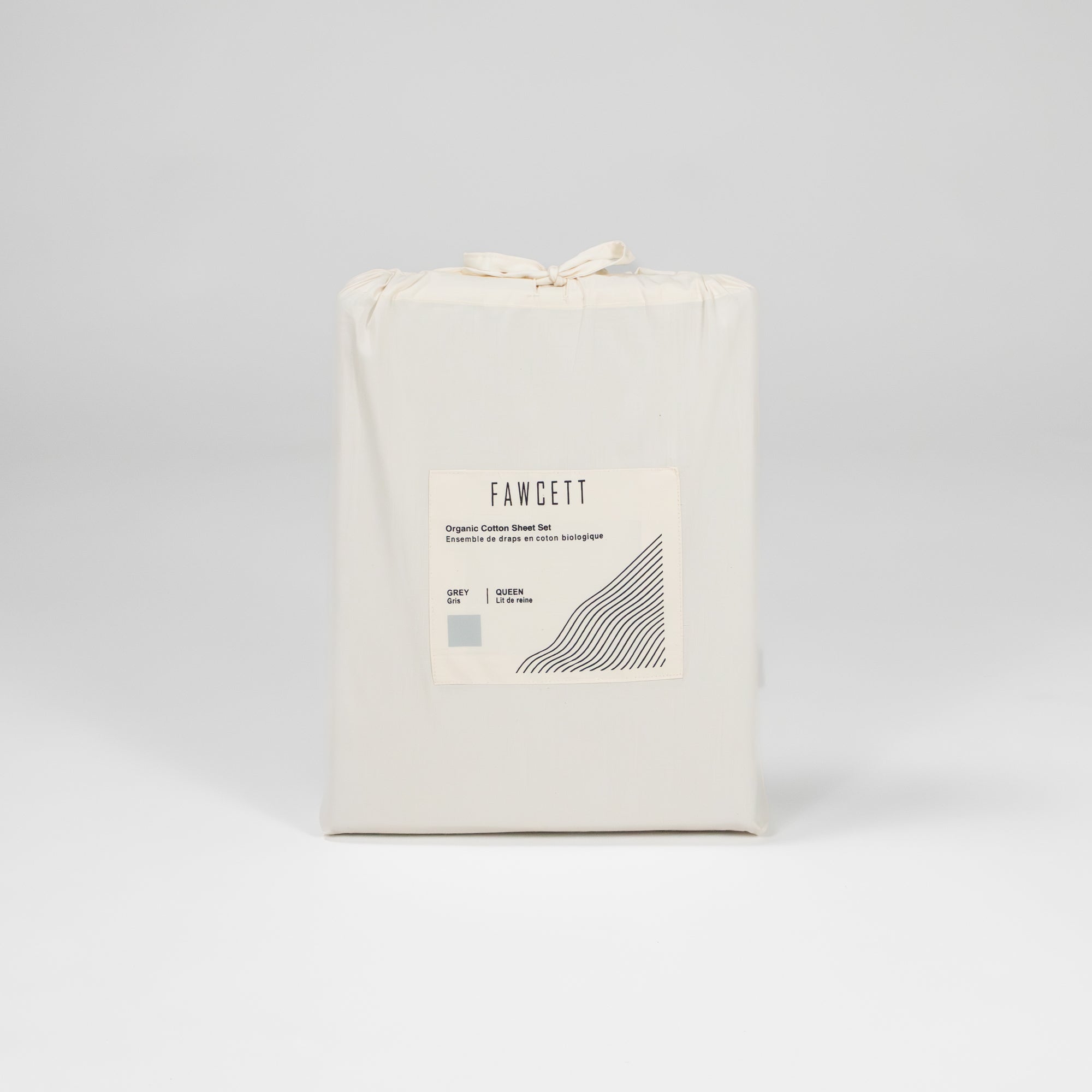 Fawcett Organic Cotton Bed Sheet Set packaging front grey