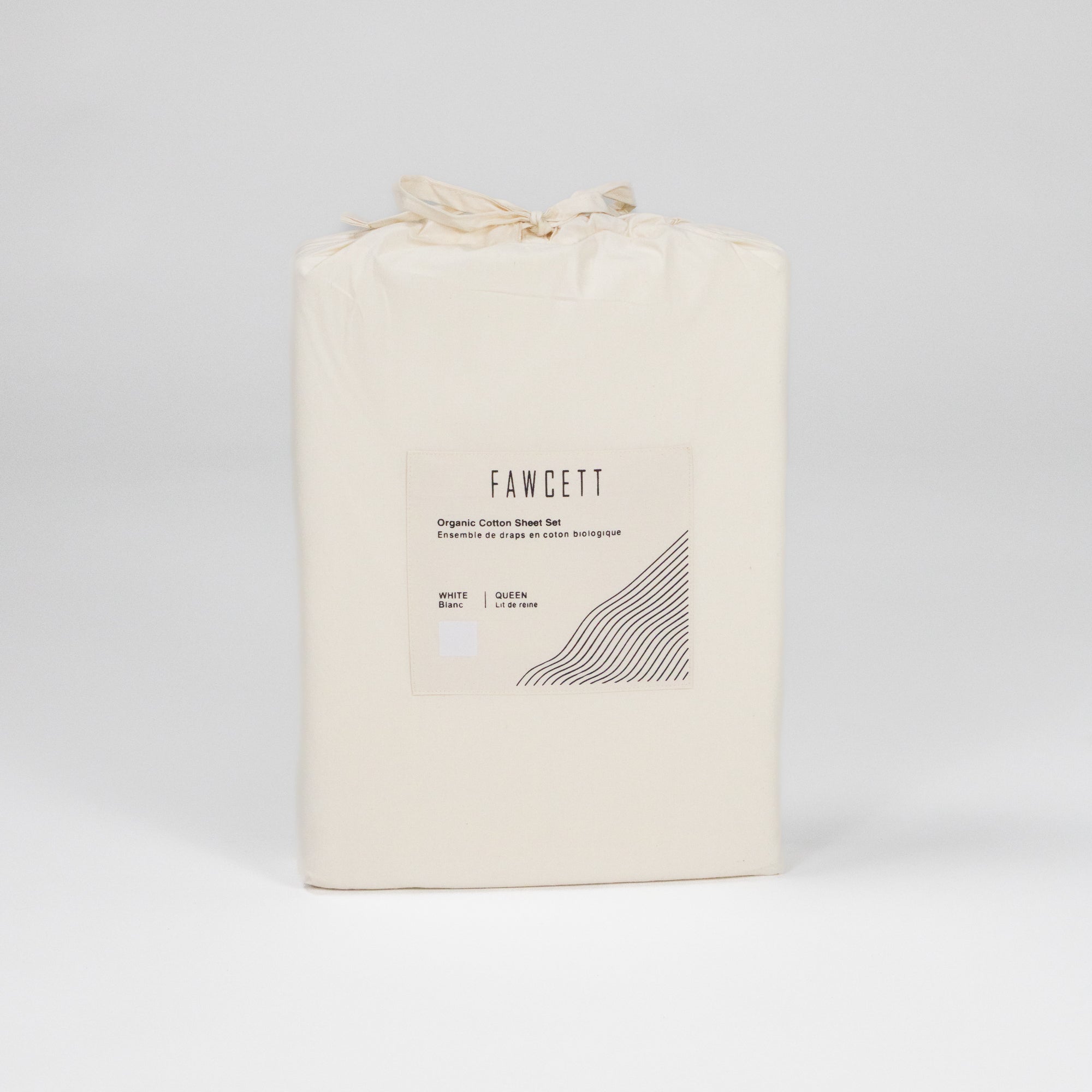 Fawcett Organic Cotton Bed Sheet Set packaging front white
