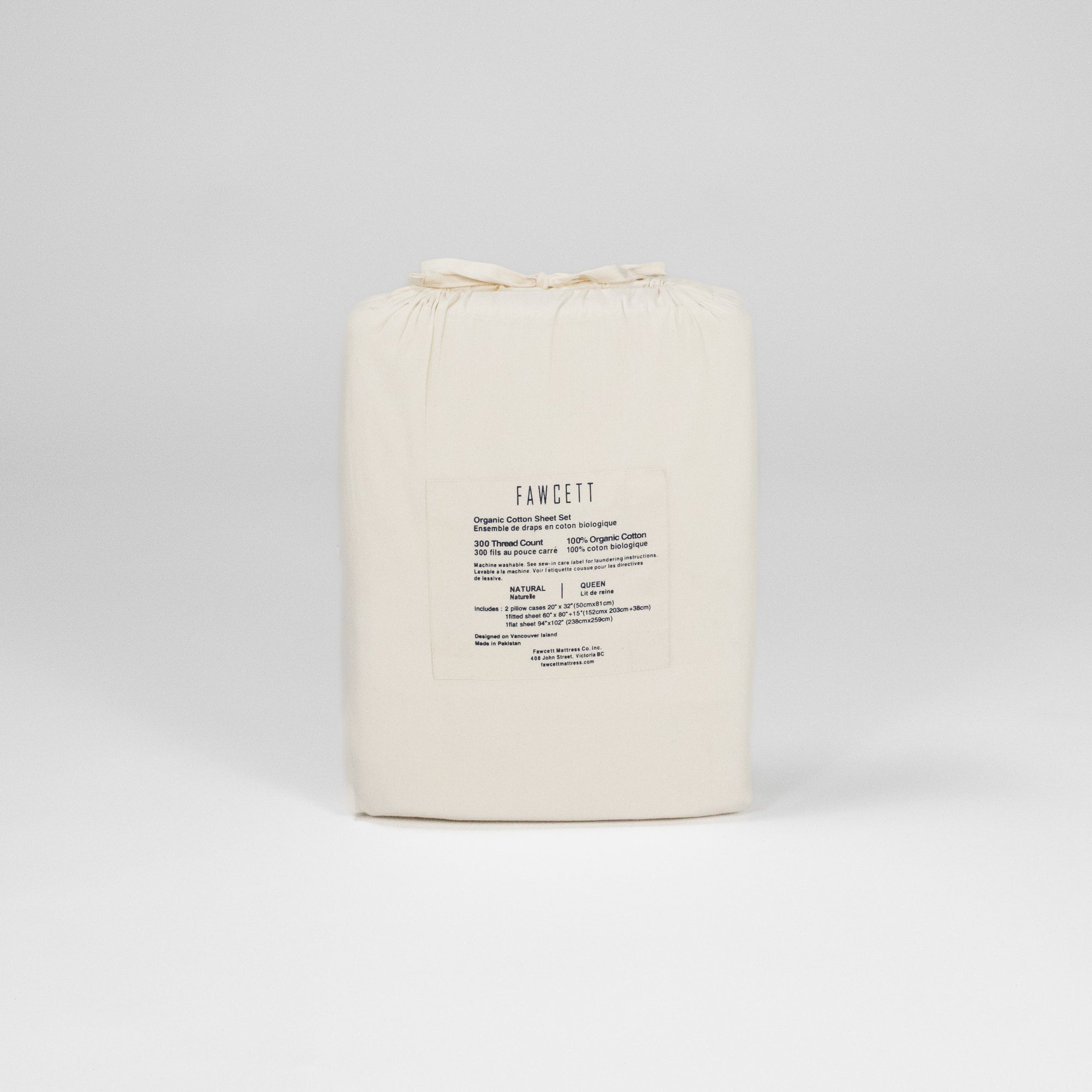 Fawcett Organic Cotton Bed Sheet Set packaging back natural