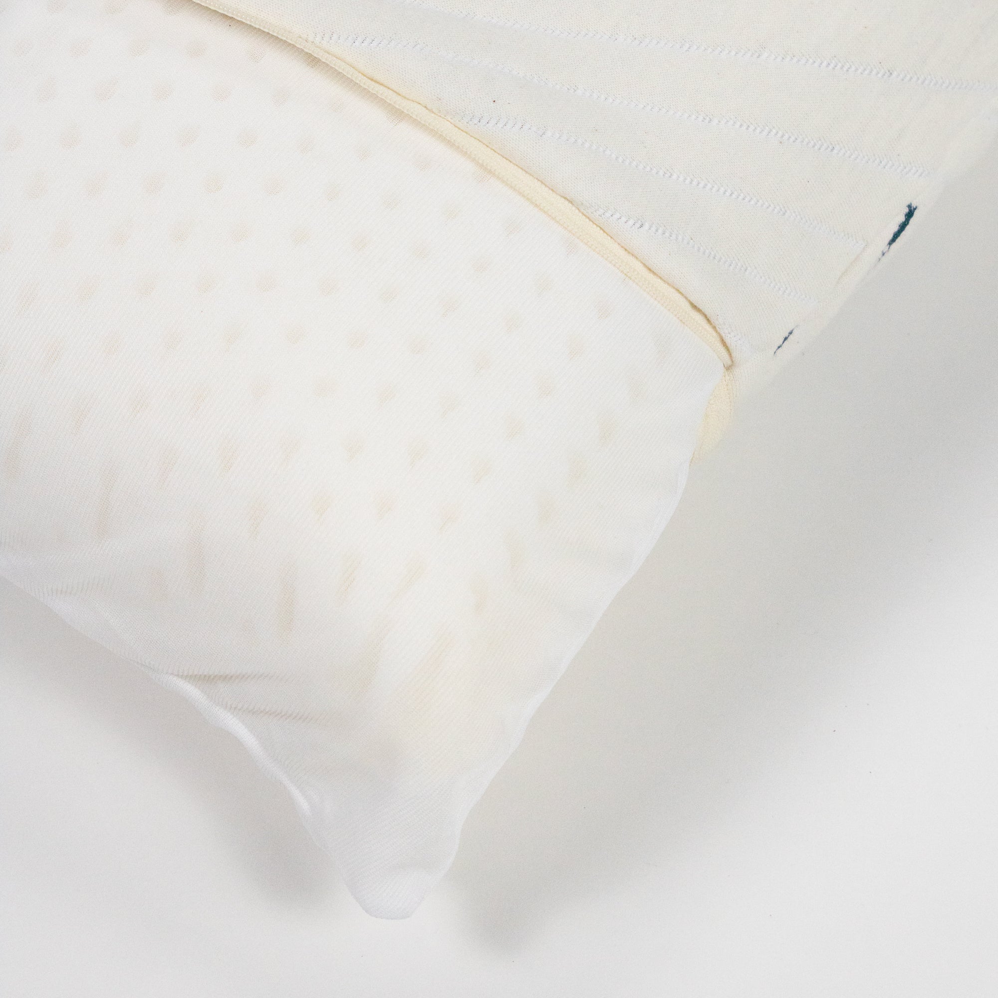 Low loft latex pillow cover open shwoing latex