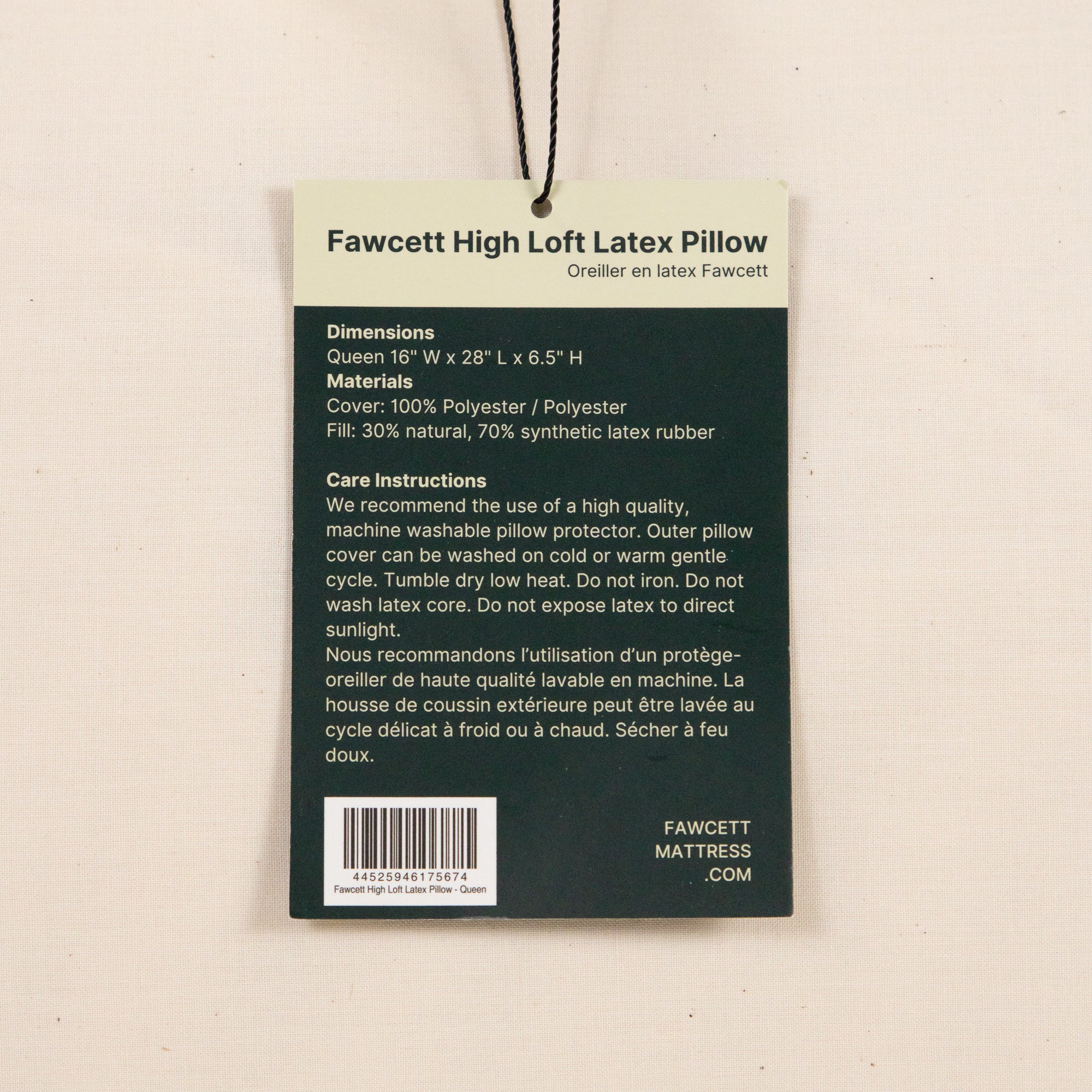 High loft latex pillow hang tag packaging