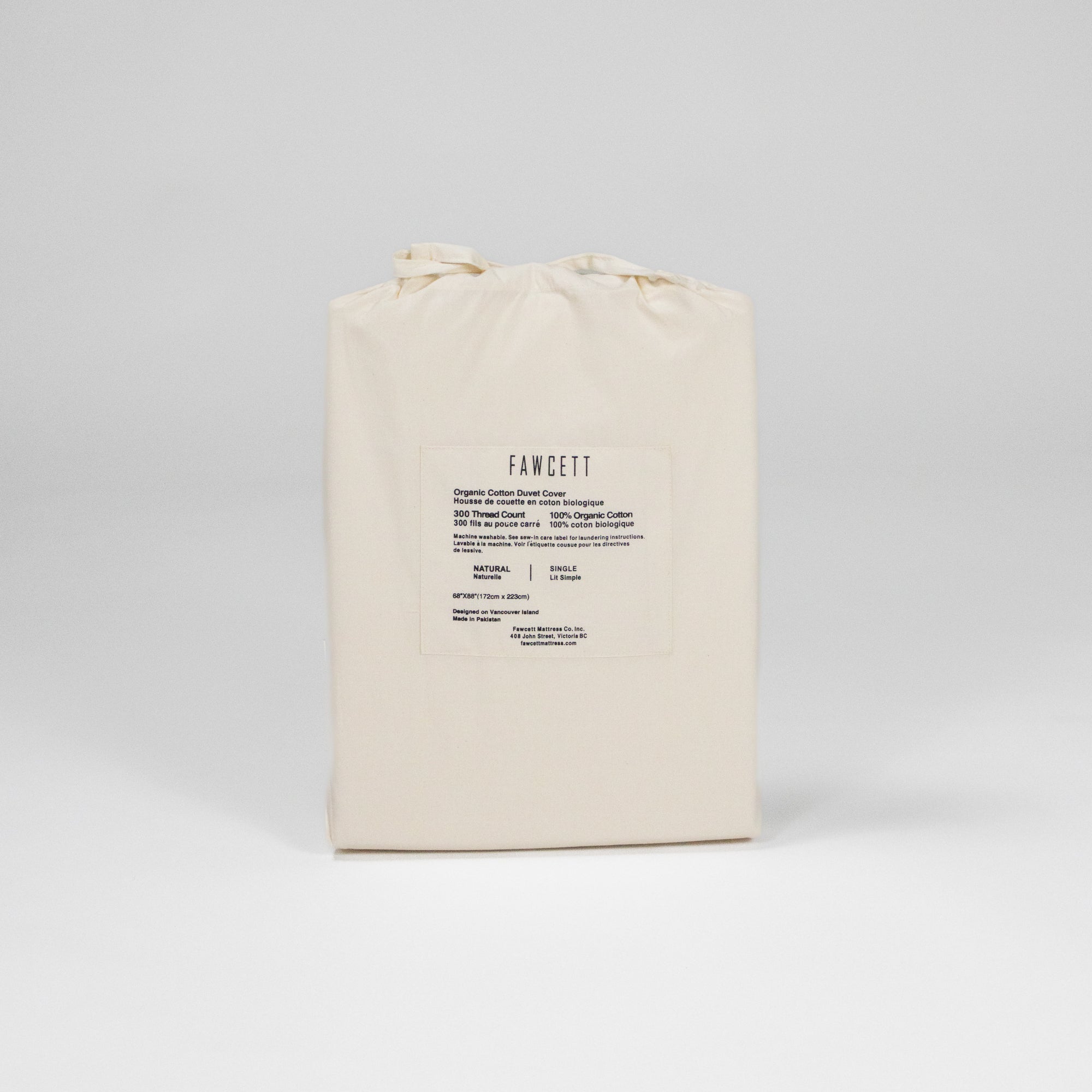 organic cotton duvet cover in packaging back natural