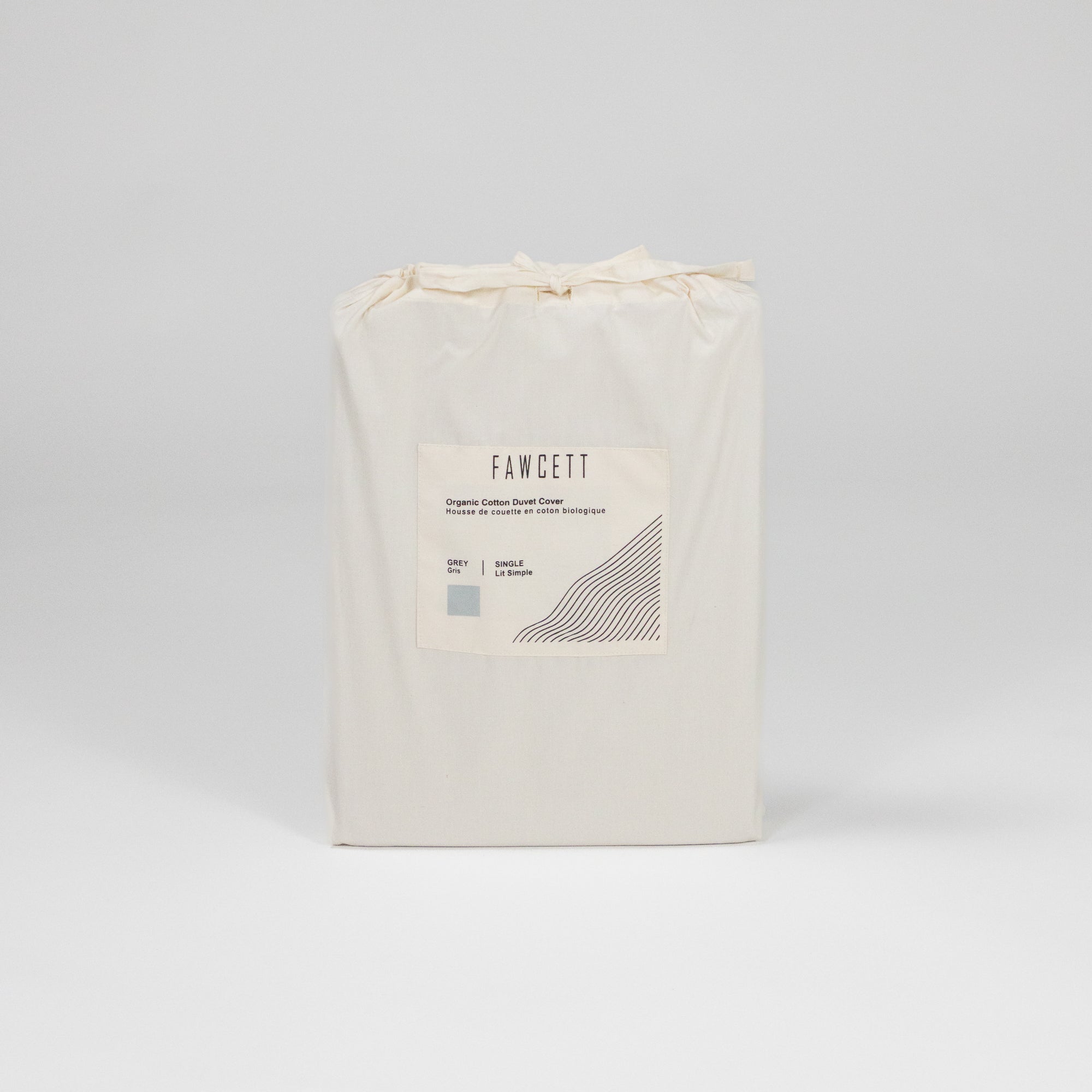 organic cotton duvet cover in packaging front grey