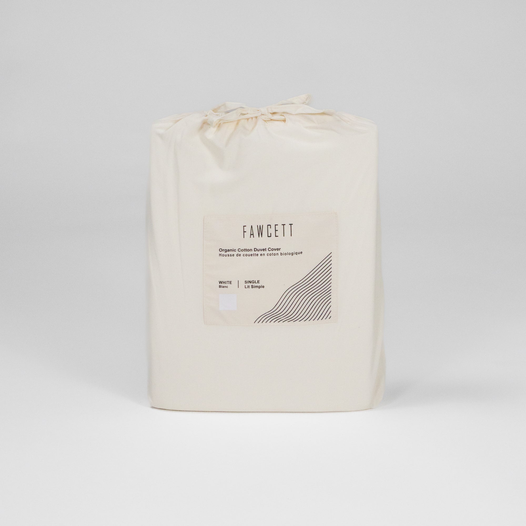 organic cotton duvet cover in packaging front white