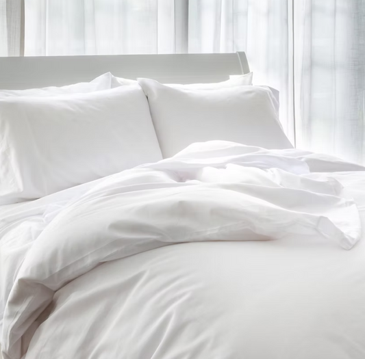 Porto Cotton Sateen Sheet Set white on bed