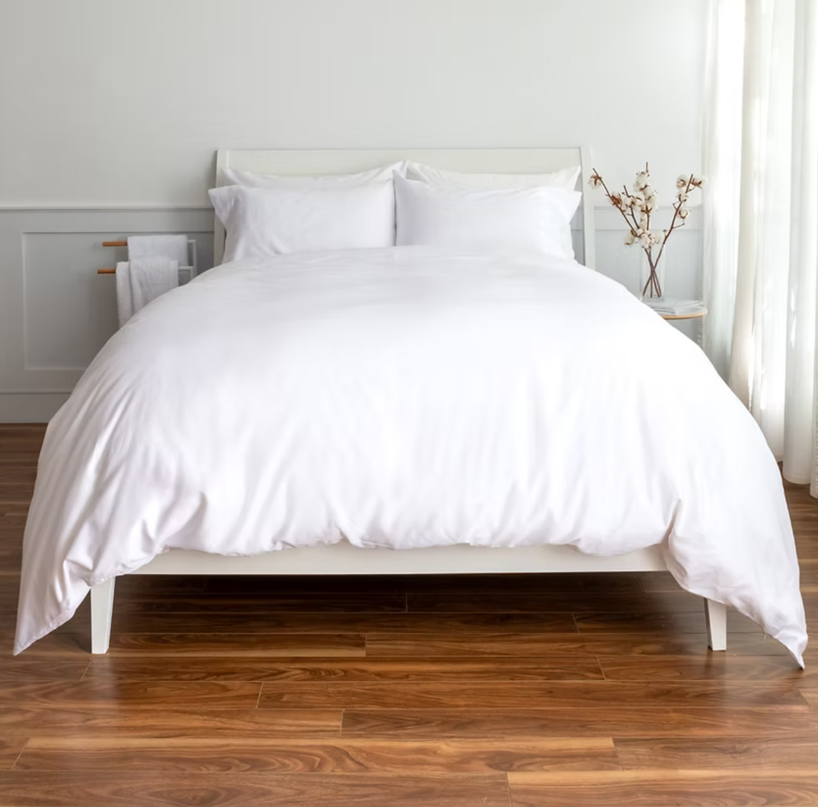 Porto Cotton Sateen Sheet Set front view white