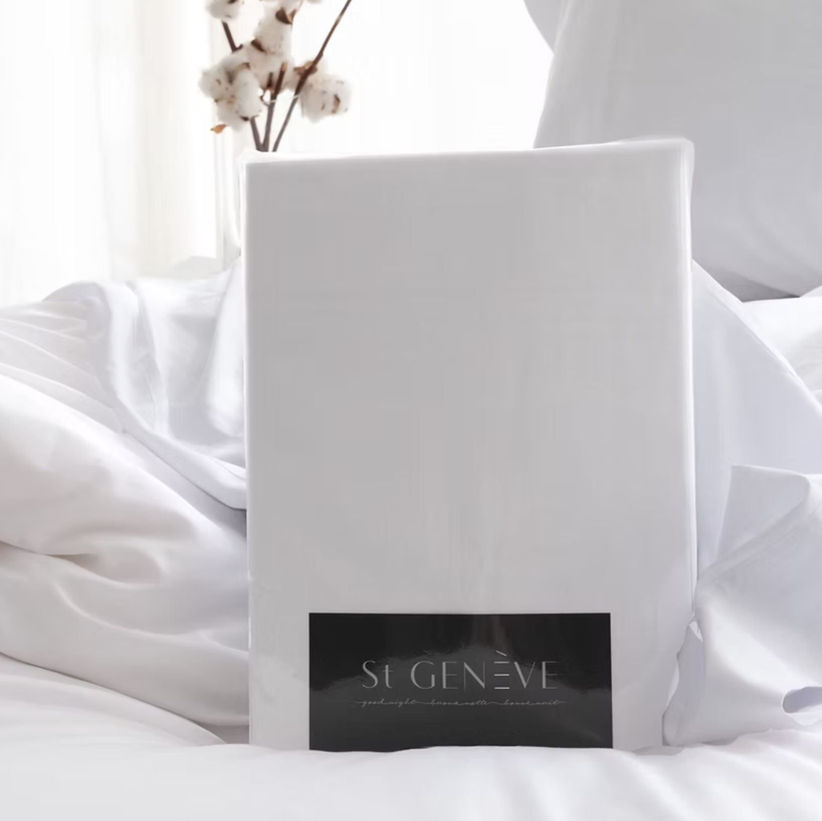 Porto Cotton Sateen Sheet Set in packaging