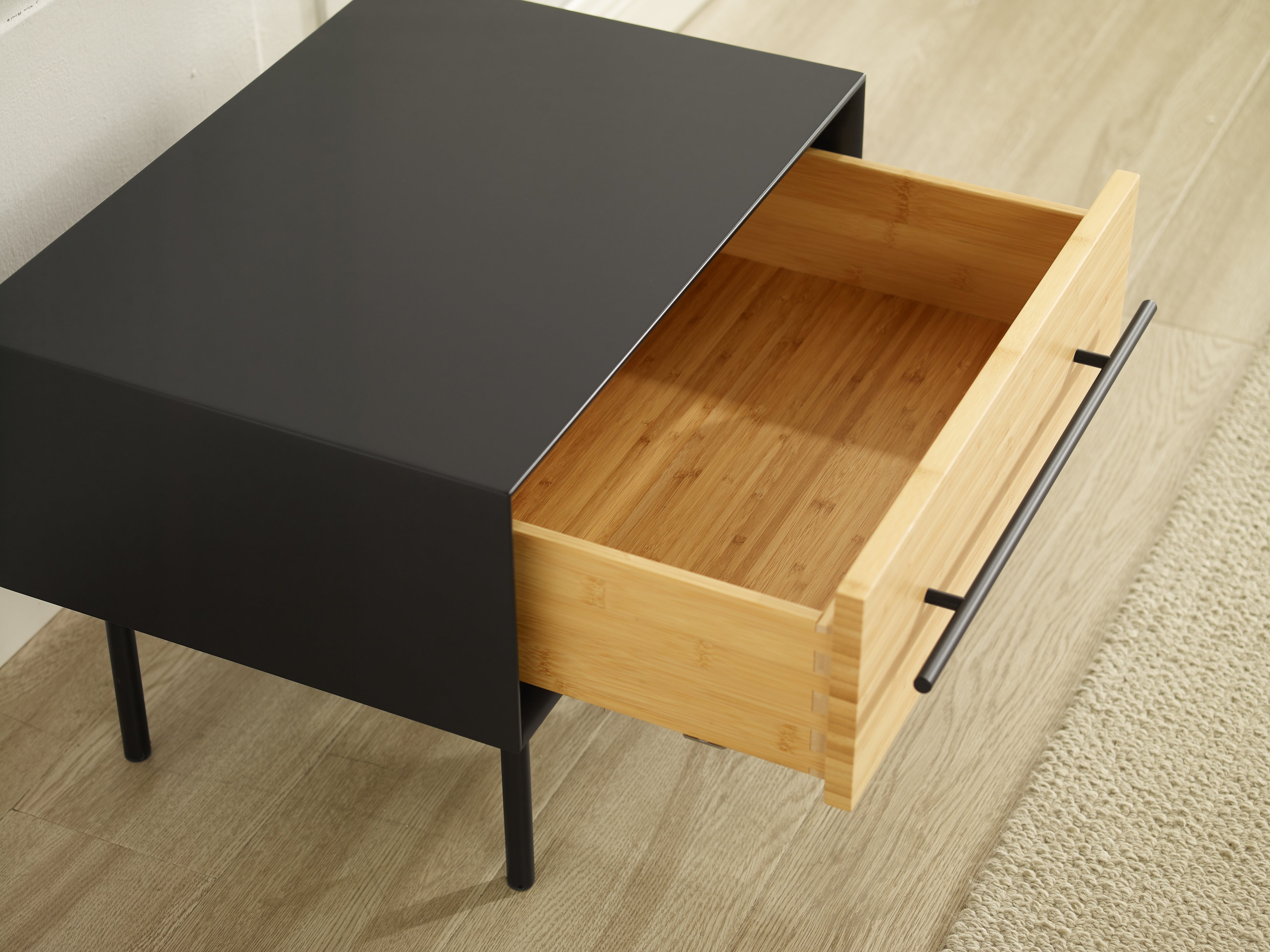 Santa Cruz Nightstand top view with drawer open