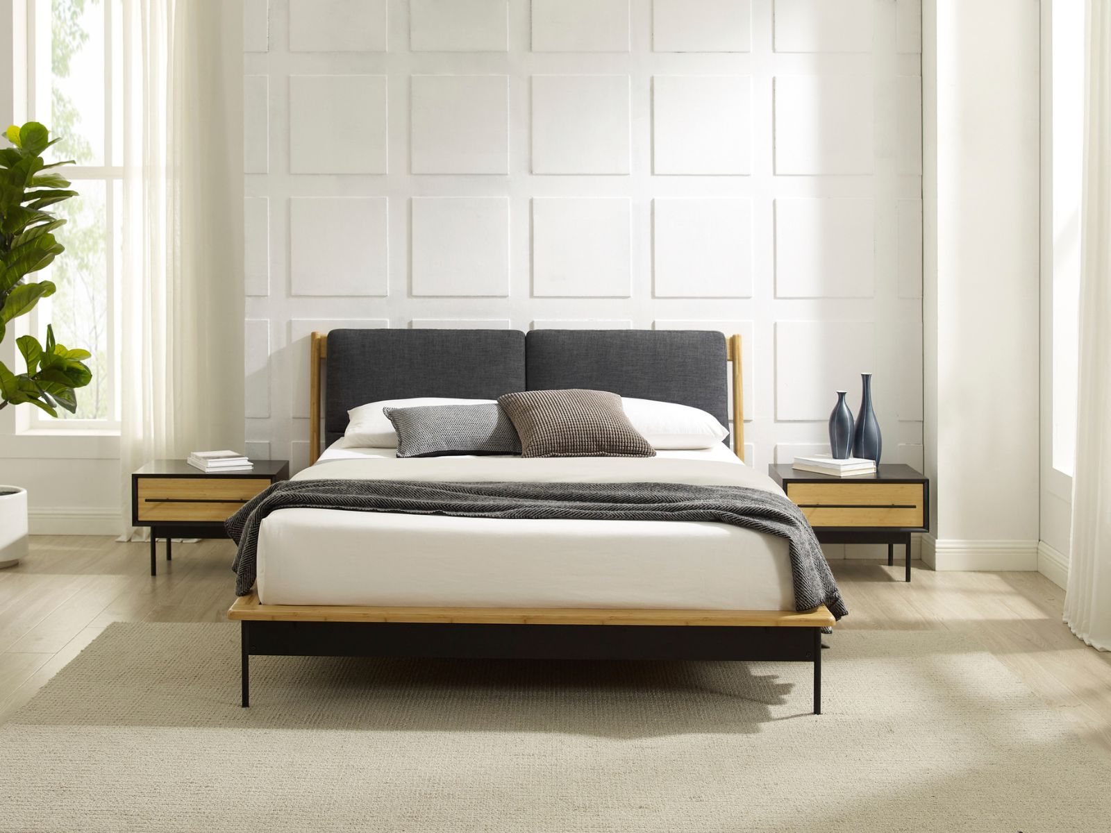 Santa Cruz Platform Bed Frame front view of bed made