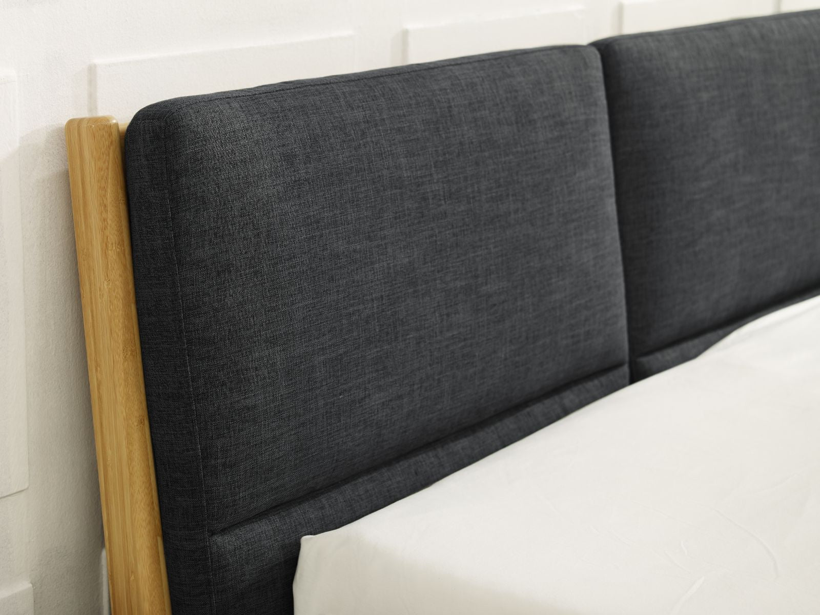 Santa Cruz Platform close up of upholstered headboard